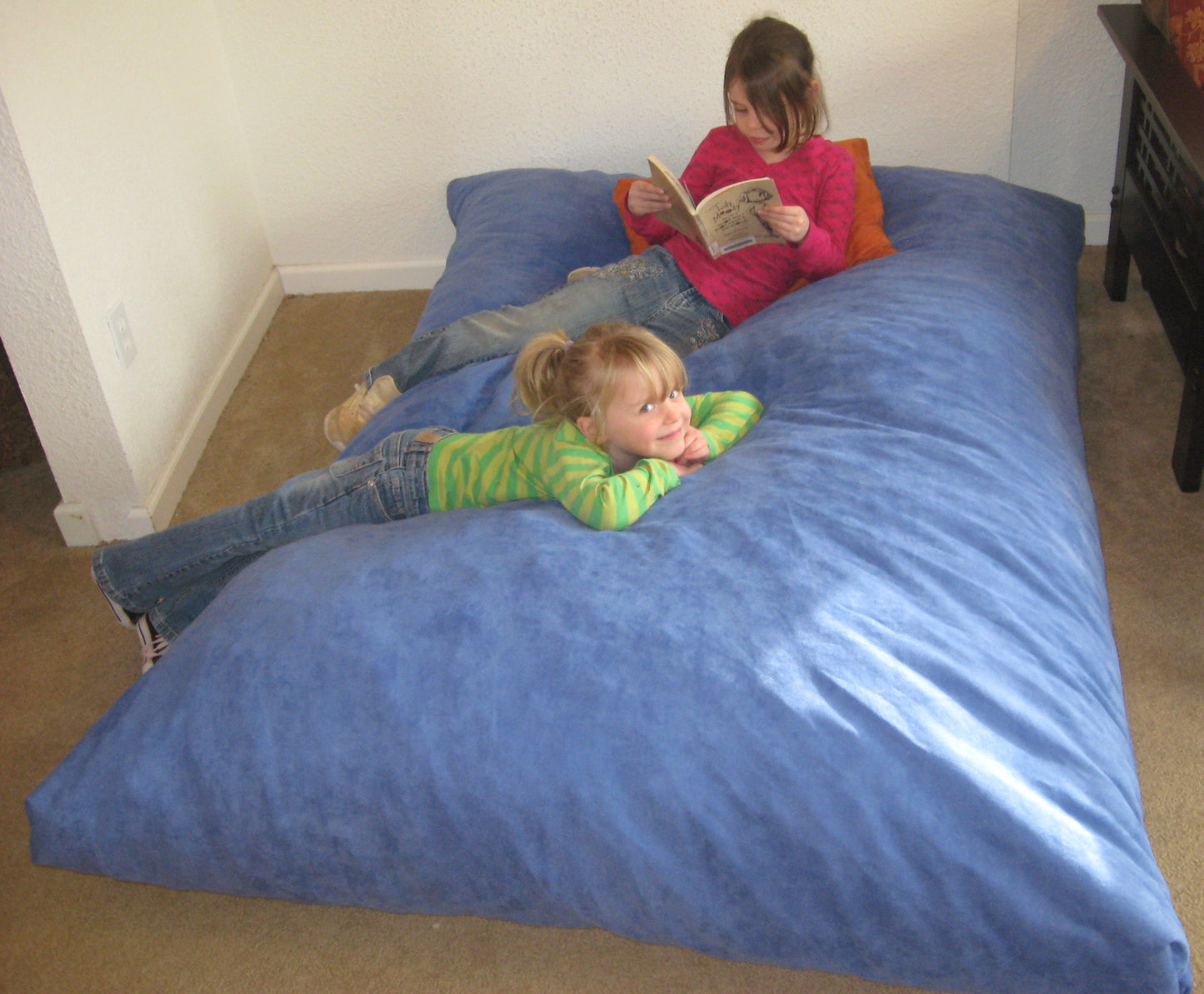 The Hug Bed & Crash Pad In Denim Microfiber